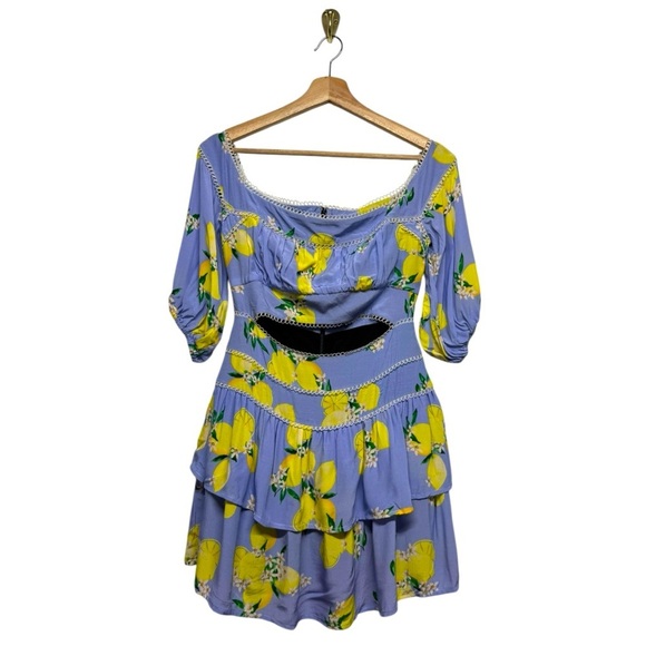 NWOT REVOLVE LOVERS & FRIENDS Lemon Print Mini Dress Blue Lemon S - Picture 3 of 9